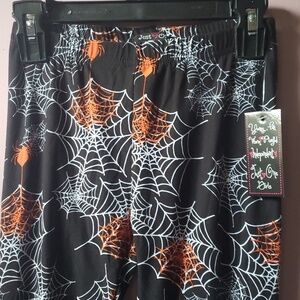 Halloween Leggings New With Tag Black Orange Spiders White Spider Webs Med 10-12